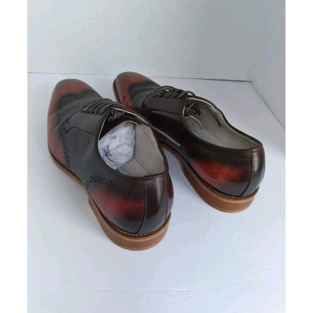 Handcrafted Two-Tone Leather Oxford Dress Shoes Burgundy  Black Gradient WingTip